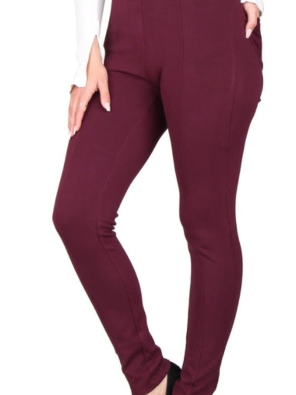 High-Rise Skinny Ponte Pants in Burgundy